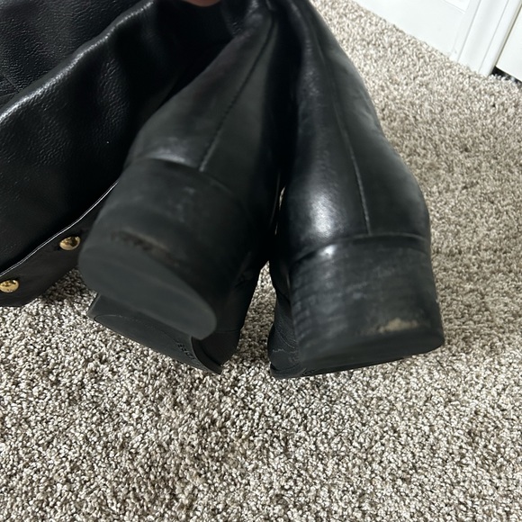 Michael Kors Black Leather Knee High Boots with Gold Buttons and Zipper Size 8 - Picture 9 of 11